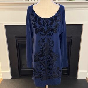 Soma Live.Lounge.Wear Velvet Burnout Tunic Dress | Navy Blue | Size Large